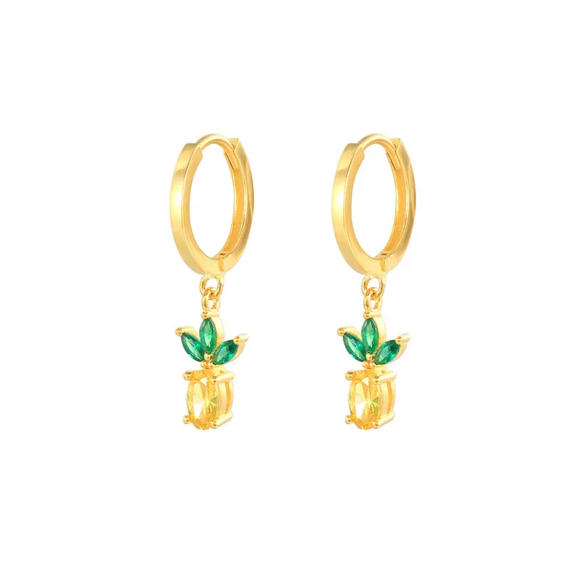 

BS469 925 Sterling Silver Wholesale 18K Gold Hoop Earrings Fruit Drop Earrings Pineapple Apple Cherry Earrings