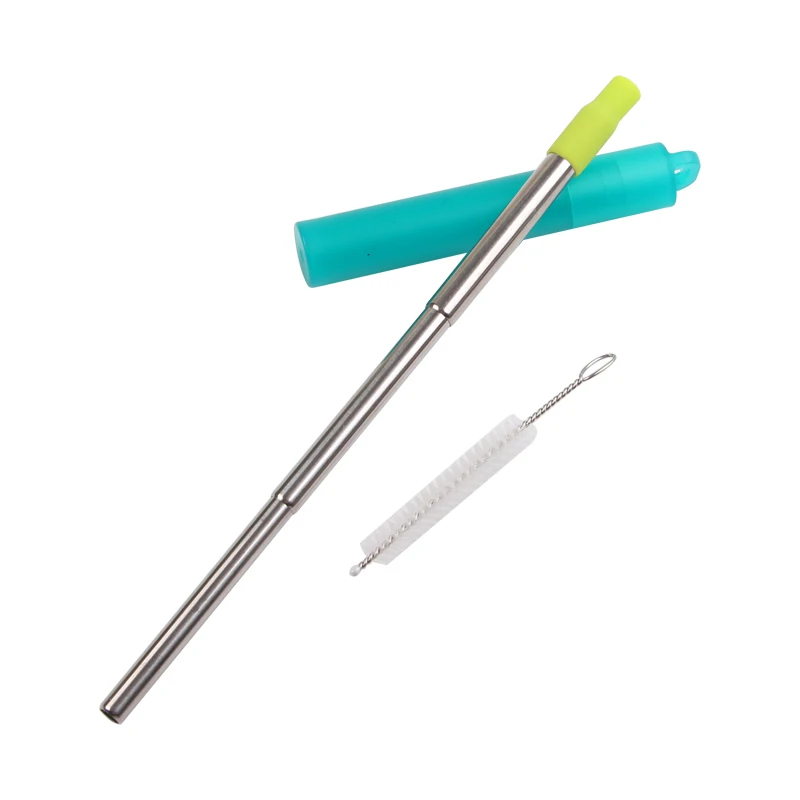 

Folding Reusable Telescopic stainless steel metal drinking straws, Silver