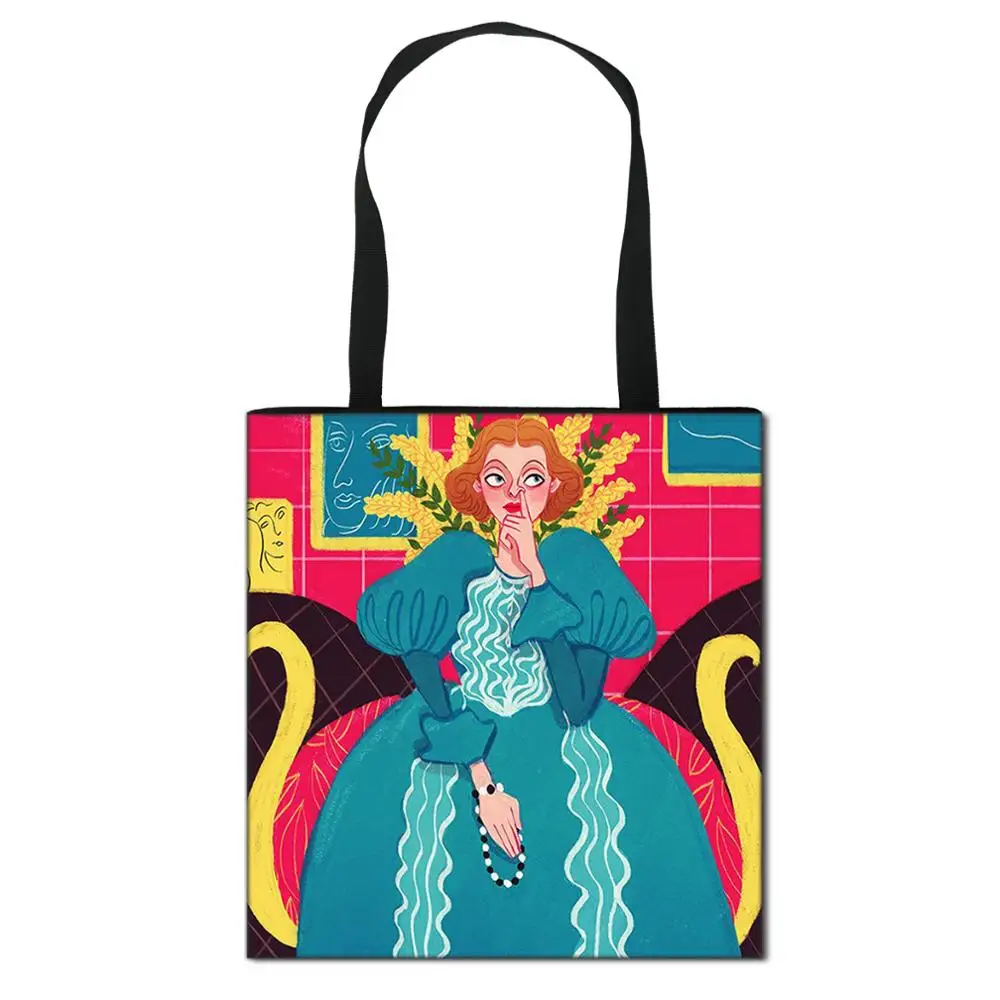 

Cartoon famous painting Print Handbag Women Tote Bag Fashion Foldable Shoulder Bag Lady Reusable Large Capacity Shopping Bags, Customizable