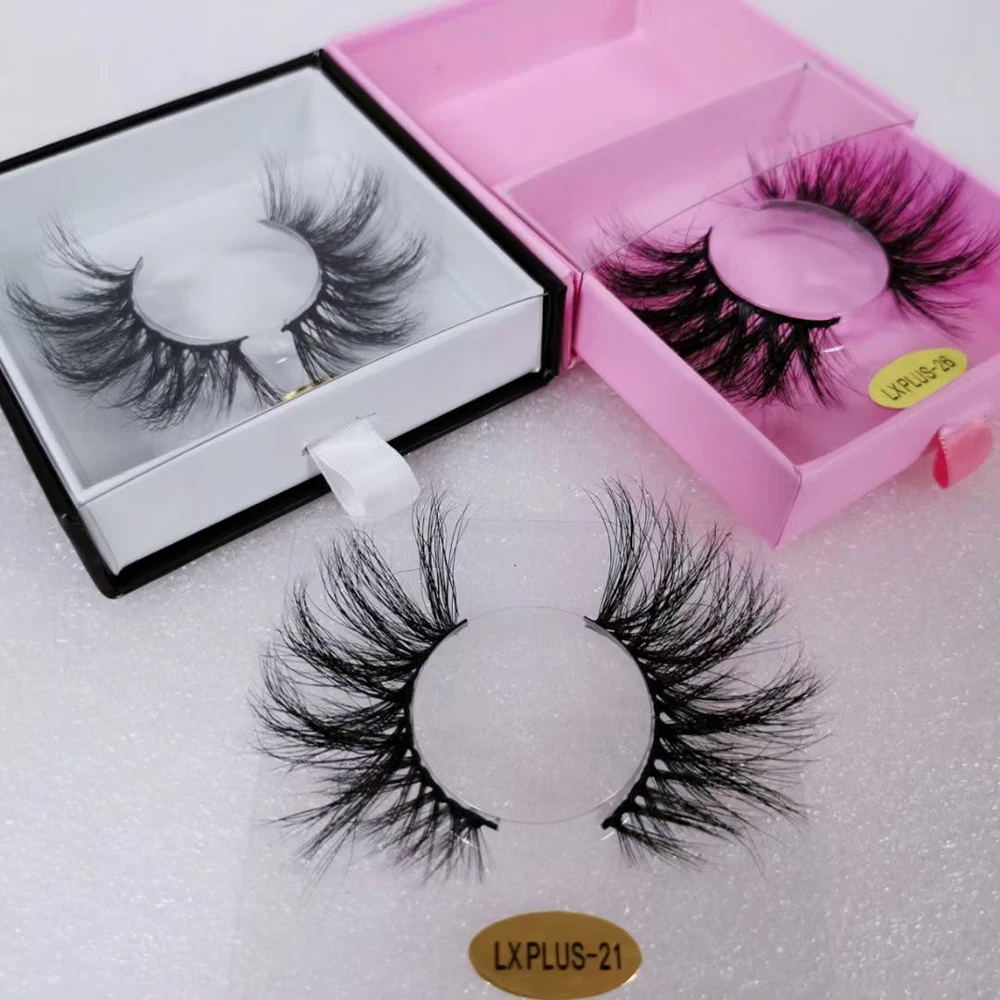 

100% cruelty free natural 25mm 3D mink eyelashes private label luxury 25mm strip mink eyelash, Black color