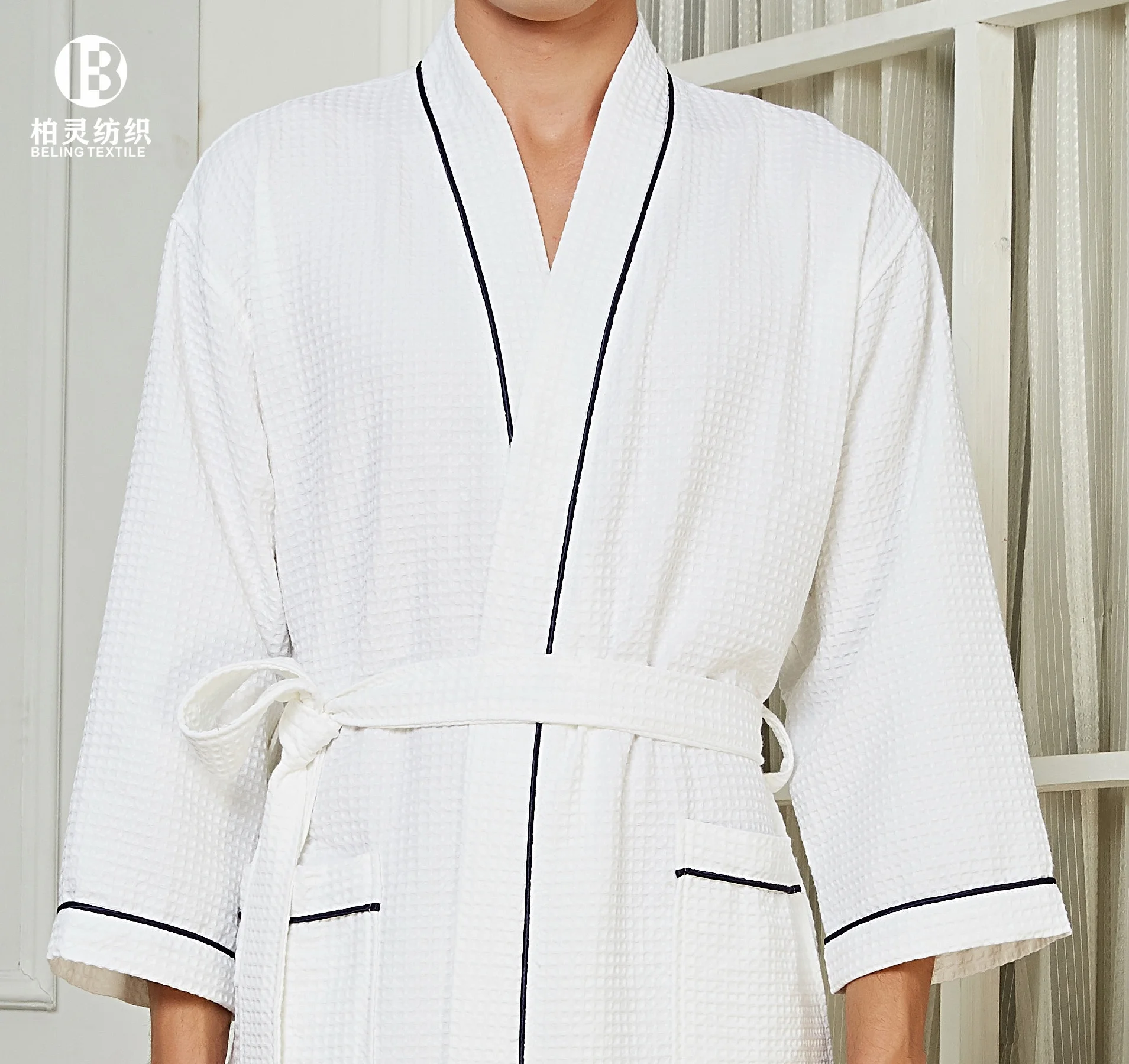 

65% Cotton 35% Polyester waffle pique Bathrobe gown High Quality Luxury for Five star Hotel and Spa Kimono unisex OSFA, Customized color
