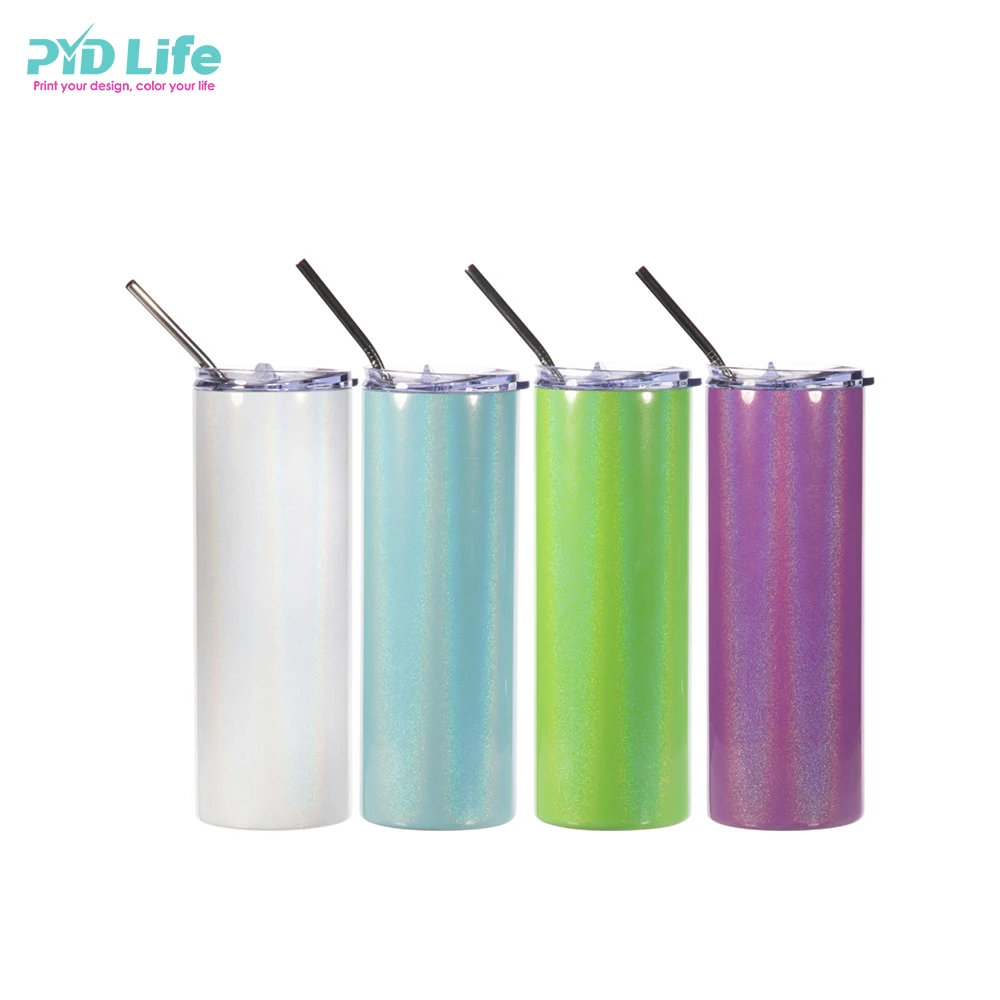 

PYD Life Wholesale RTS 20 OZ Sublimation Double Wall Rainbow Glitter Colorful Skinny Outdoor Tumbler with Straw, Colored