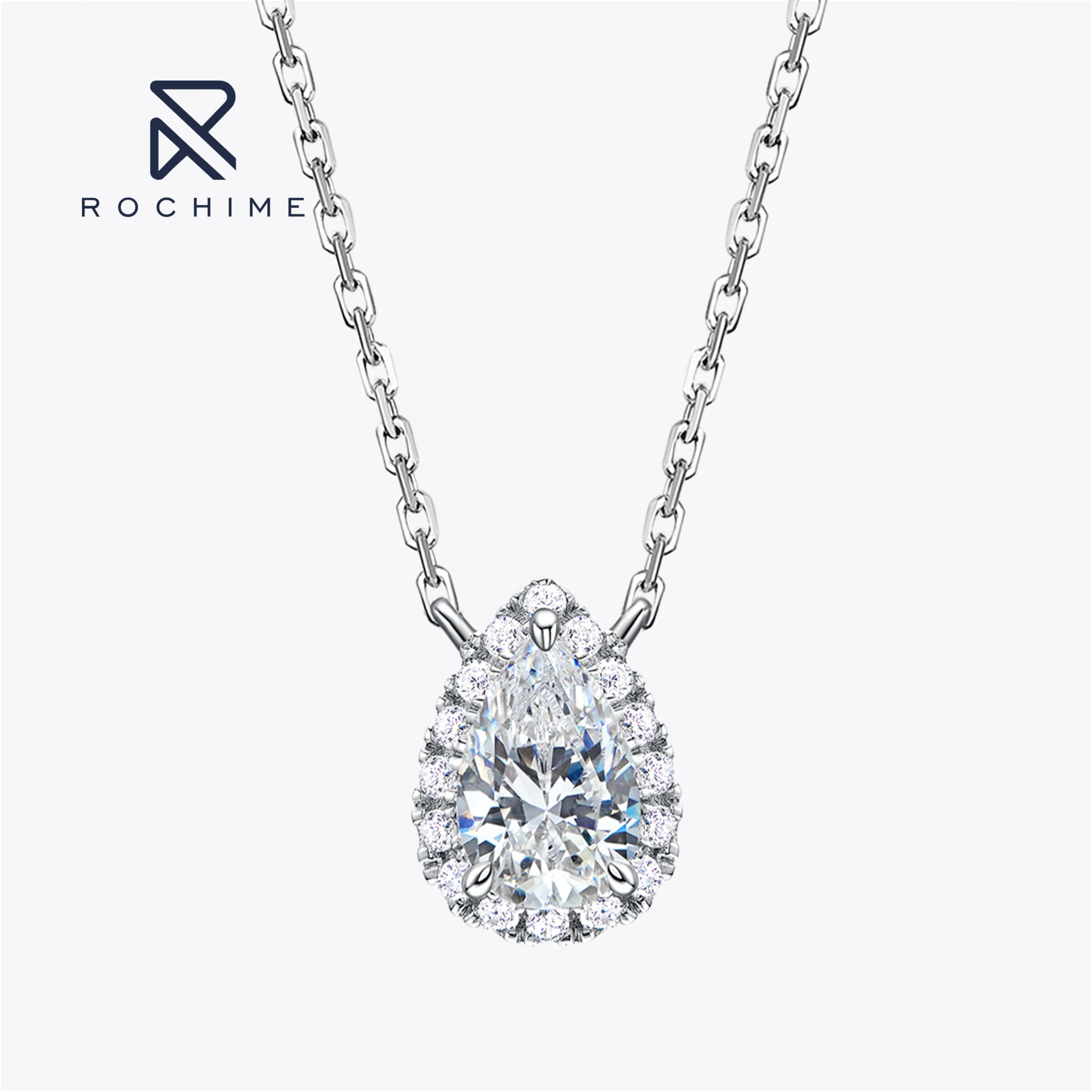 Rochime Fashion Jewelry  halo Diamond Necklace 925 Sterling Silver Rhodium Plated 5a Zircon Fine Jewelry Accessories Women