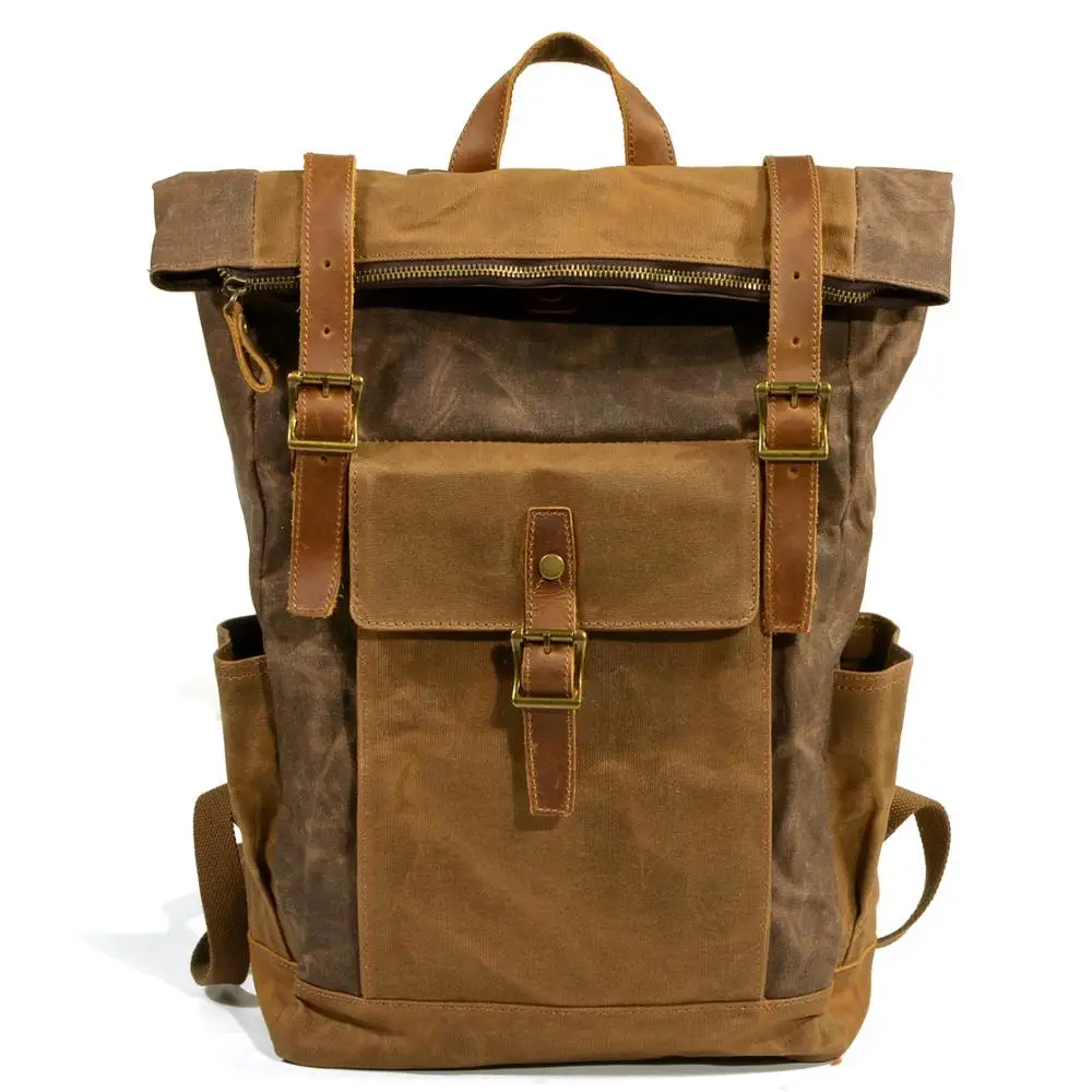 

Y0162 Waxed Canvas Backpack Hiking Vintage Laptop Waterproof Travel Backpack Outdoor