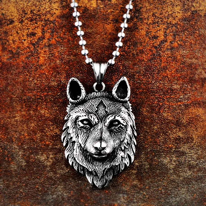 

Ss8-352p Steel Soldier Nordic Viking Detail Wolf Men Pendant Chain Necklace Wolf Head Pendant Necklace