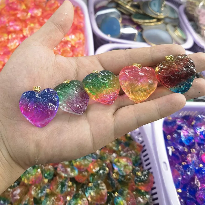 

100% Natural Stone Crystal Pendant Necklace Heart Shape Colorful Stone Charms Gemstone Necklace Pendants for Women