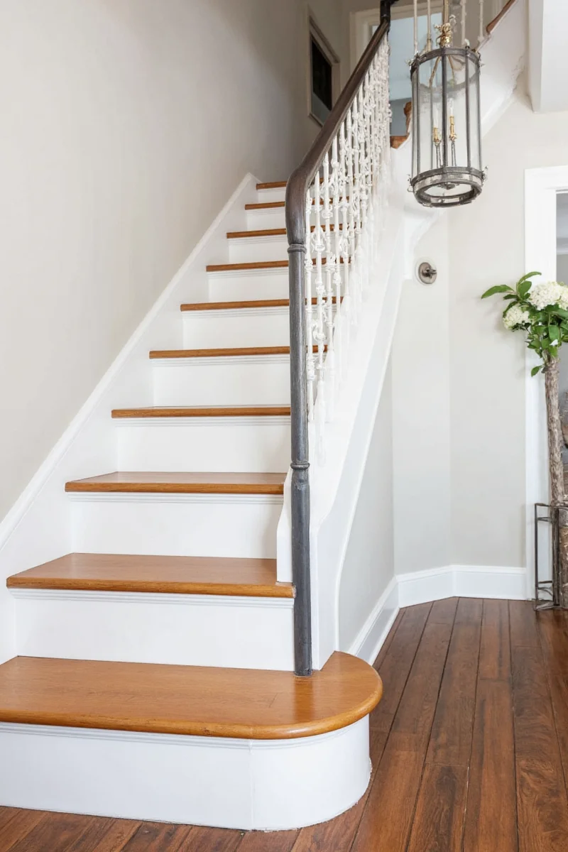 Non-slip stair treads installed on wooden steps