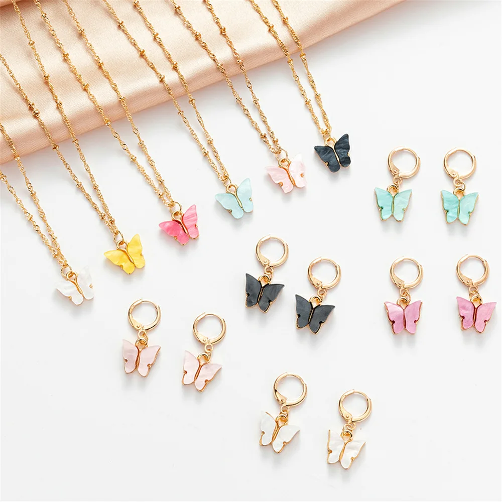 

New Arrival Charming Butterfly Acrylic Necklace Earrings Jewelry Set For Women Wholesale Christmas Gift, Picture