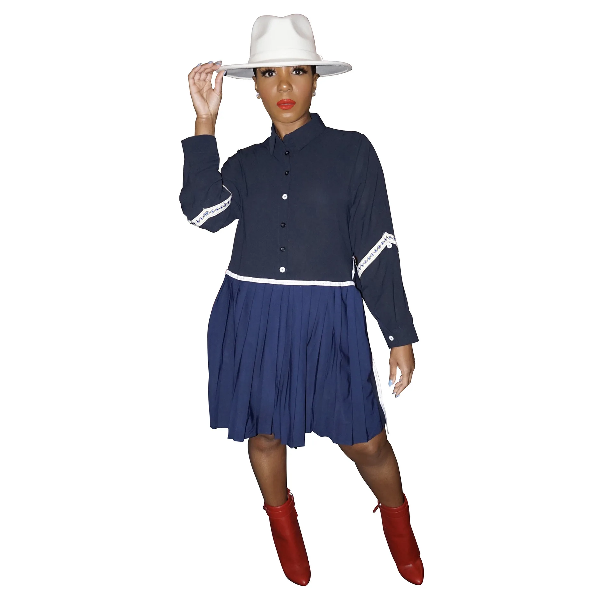 

High Quality Casual Dress Shirt Long Sleeve Long Shirt With Loose Pleated Hem, Black