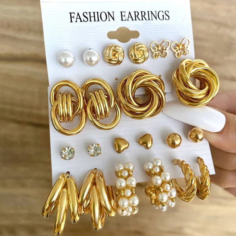 

Finetoo Fashion Pearl Hoop Earring Set Women Geometric Gold Metal Round Hoop Earrings 2022 ins trend jewelry gift