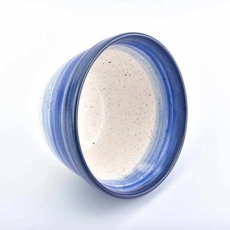 Wholesale 6 Wick Ceramic Candle Holder Hand Brushed Blue Home Decoration