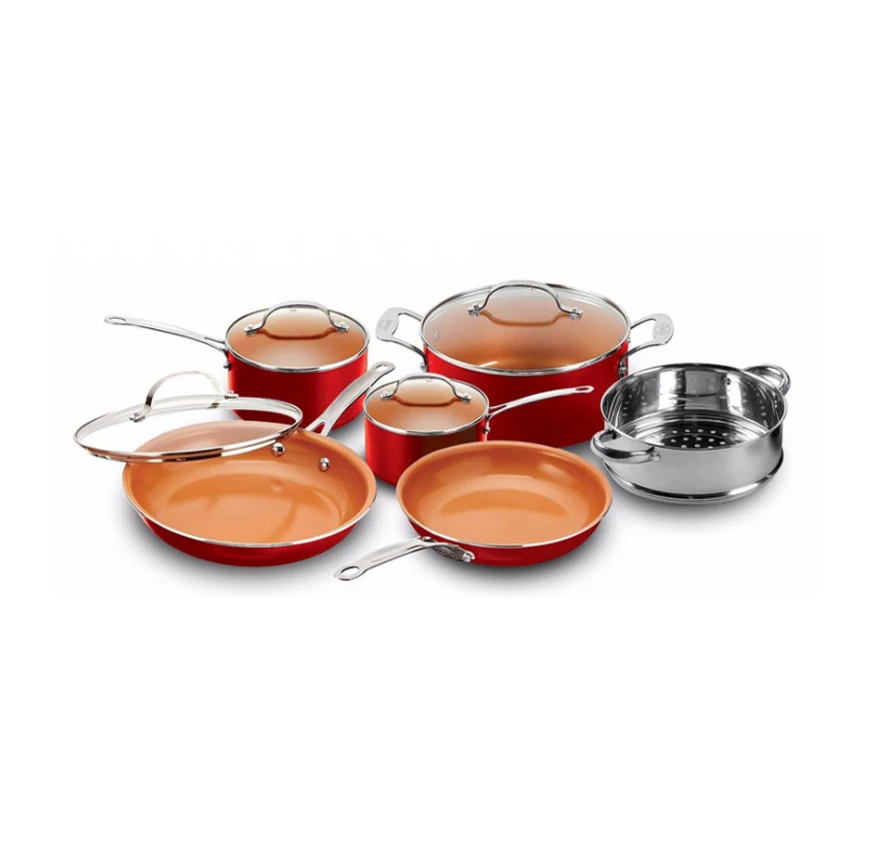 

Customizable Copper 10 Piece Set Copper Dipped Ceramic Nonstick Stainless Steel Handle Cookware Set
