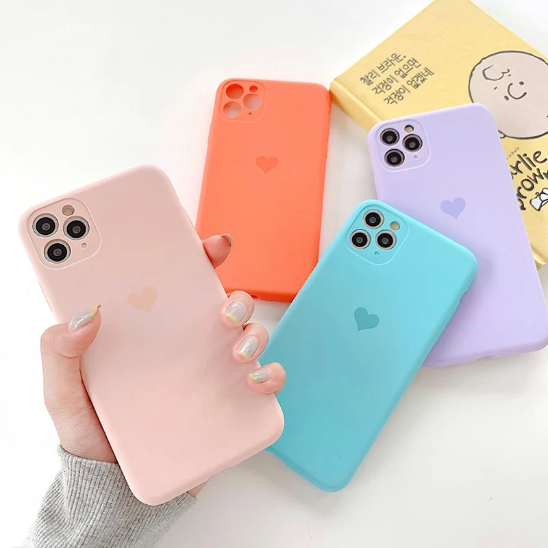 

Cute Case For iPhone 12 Liquid Silicone Case Loving Heart Candy Color Silicon Liquid Case For iPhone 12 Mini 11 Pro XS Max XR 8P