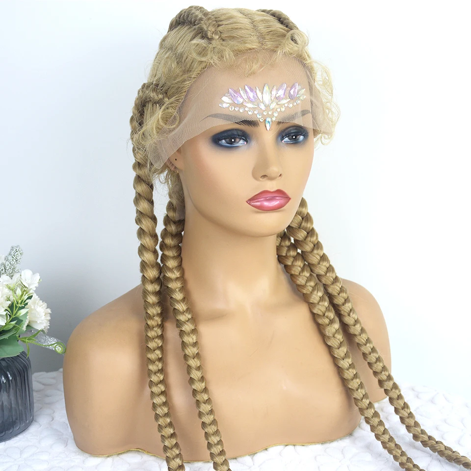 

30 inch Braided Wigs Synthetic Lace Front Wig for Black Women Cornrow Braids Lace Wigs with Baby Hair Box Braid Black Color