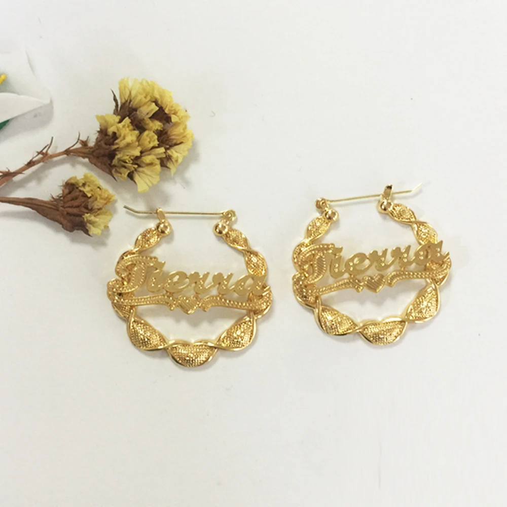 

Bamboo Hoop Earrings Customizable Hiphop Sexy Customize Name Earrings Bamboo Style Custom Earrings Statement for Gifts