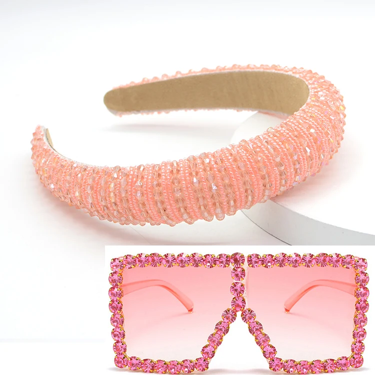 

2021 Summer Hot Trendy Hairbands Ladies Girls Accessories Bling Sunglasses Sun Glasses Set Match Headbands