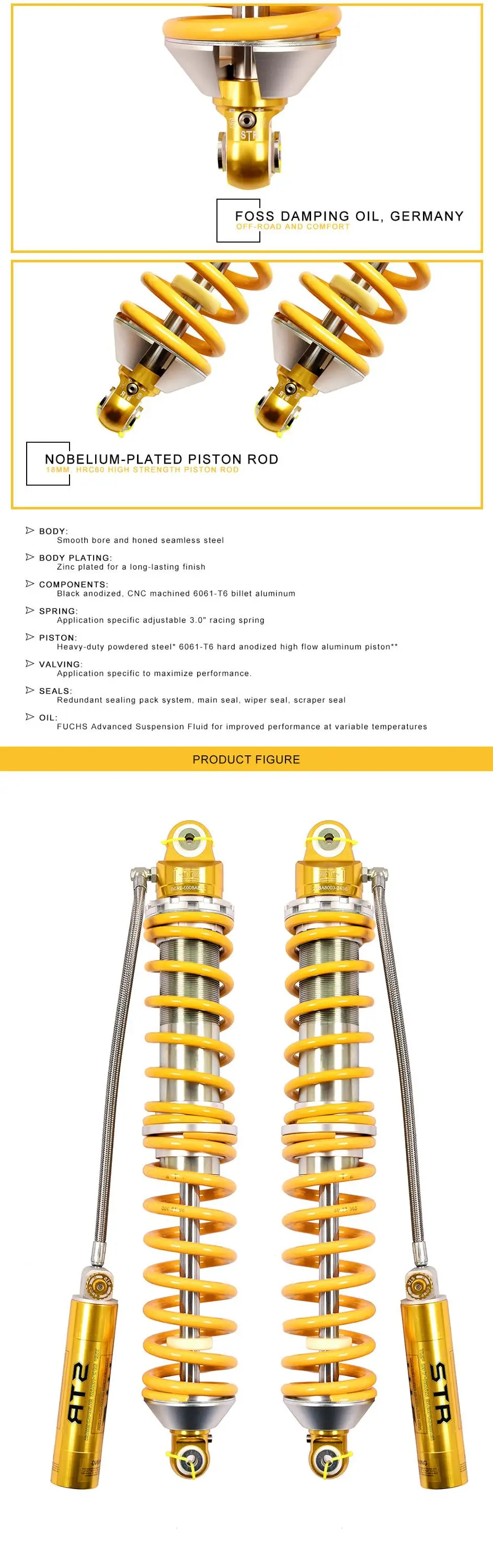Str 4x4 Shock Absorber Adjustable Suspension Coilover Off Road Shock