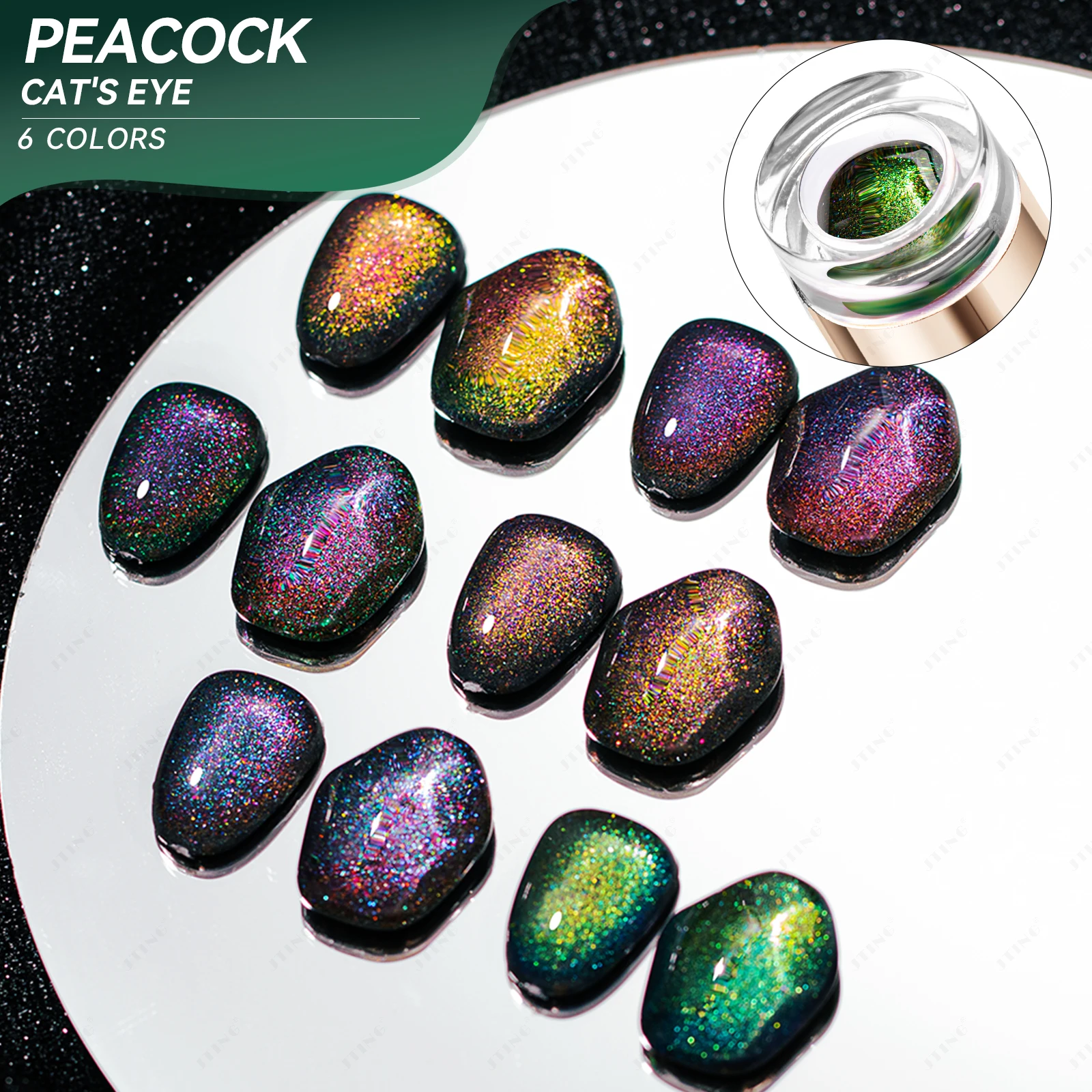 

JTING Newest Unique effect Peacock cat eye gel nail polish 6colors collection Magnetic cat eye gel polish OEM ODM private brand