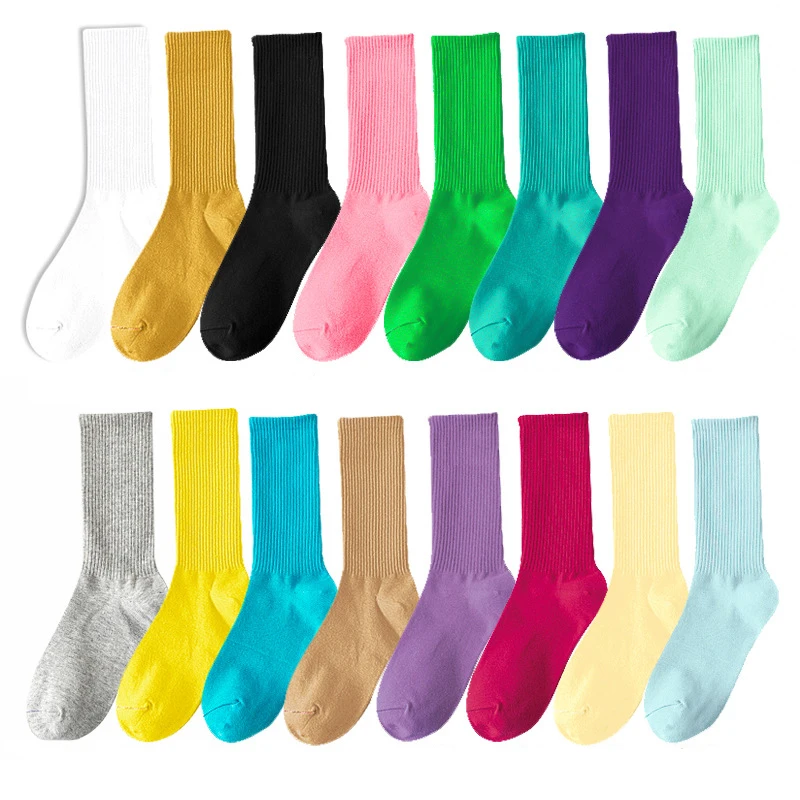 

JULY'S SONG Custom Logo Unisex Solid Socks Candy Color Cotton Sports Socks for Men Women Autumn Breathable Mid-calf Socks