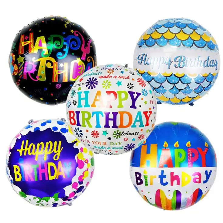 

Happy Birthday Letter Helium Foil Balloons Round Air Balloon for Kids Children Birthday Party Decoration, As pic