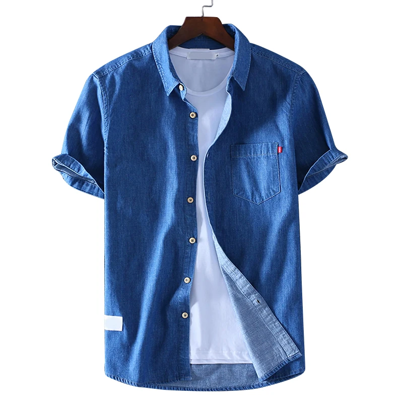 

High Quality Men's New Fashion Casual Cotton Square Collar Vented Summer Mens Denim Shirt