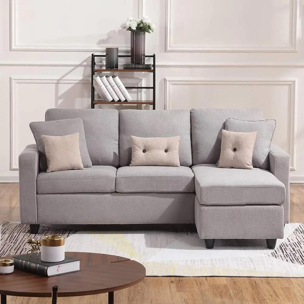 
Convertible Sectional living room wood Sofa Couch Modern Linen Fabric L-Shape Couch for Small Space Beige Dark Gray Light Gray 