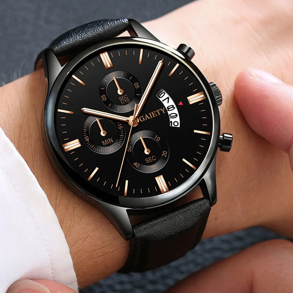 

Drop Shipping Fashion Watches Men Sport Stainless Steel Case Leather Band Watch Quartz Business Wristwatch