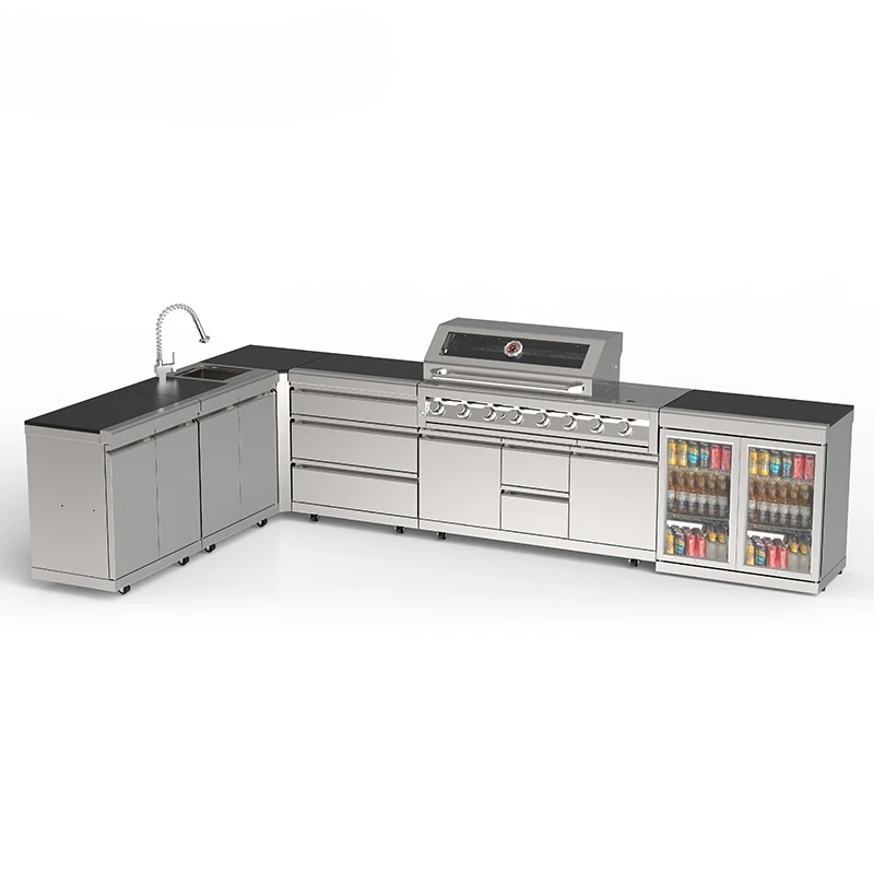 

Commercial Combined Cabinet Outdoor Kitchen Metal Stainless Steel BBQ Gas Grill