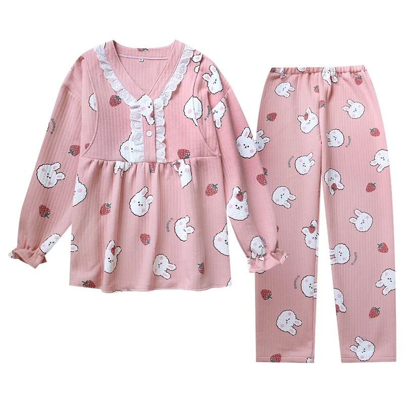 

Spring and Autumn Pure Cotton Winter Postpartum Thickening Pregnant Women's Pajamas Breastfeeding Air Cotton Moon Clothes