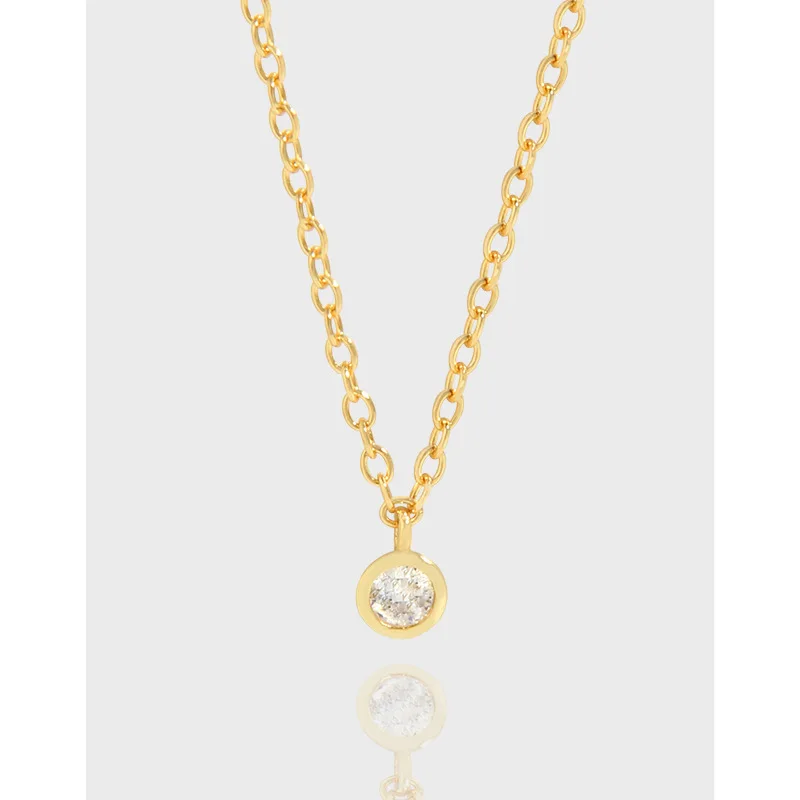 

Minimalist 18k Gold Plated Single Tiny Zircon Pendant Necklace 925 Sterling Silver Zircon Crystal Necklace