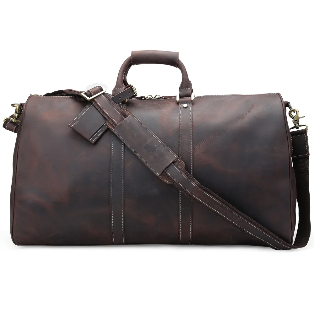 

TIDING Mens Retro Full Grain Cowhide Leather Weekend Shoulder Duffel Bag Travel Carry on Bag, Customized color