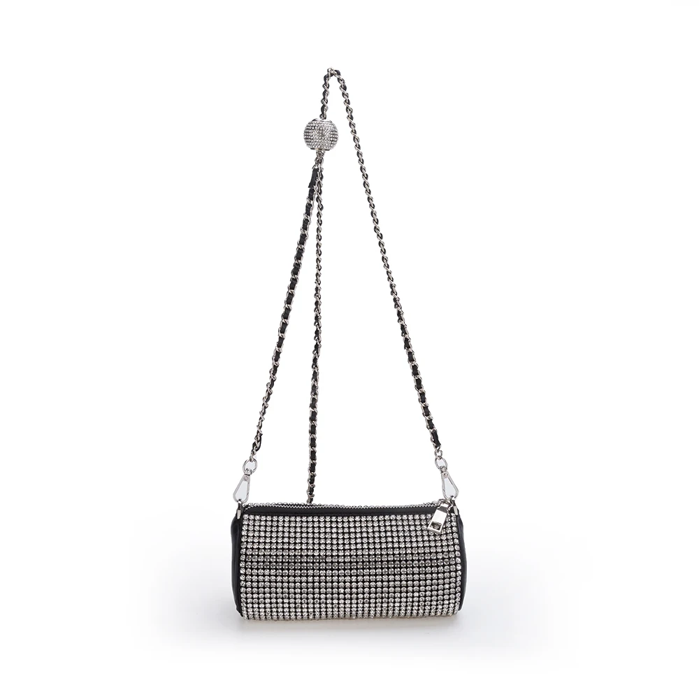 

21SE-9153M Crystal Diamond Bing Bing PU Leather Pillow Cross Body Women Handbag, Black (can be customized)