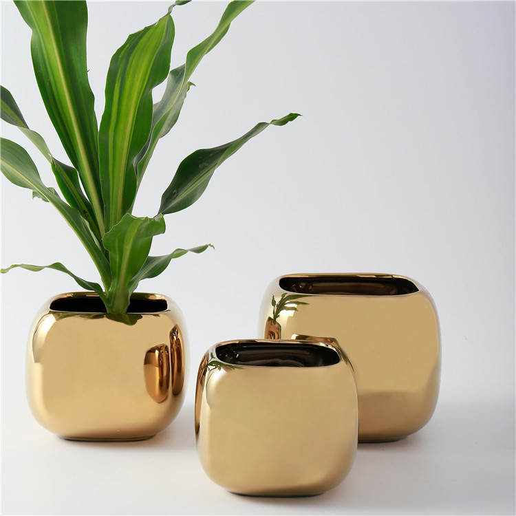 

hot sale gold plating indoor outdoor decorative home decor ceramic planters flower pots