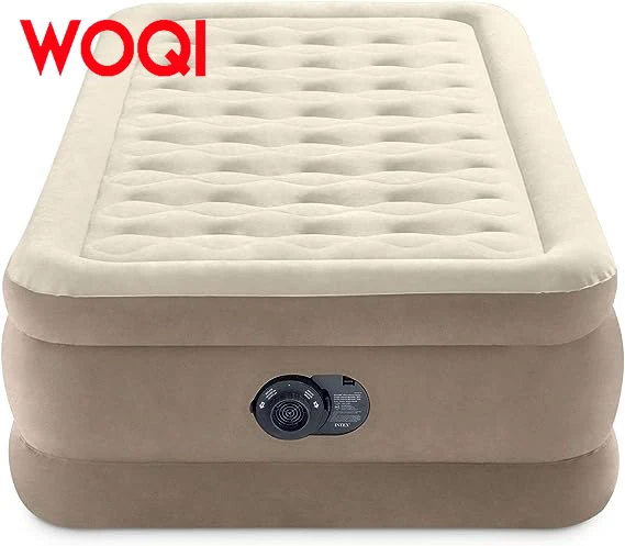 WOQI Single Inflatable Mattress with  Built-in Pump - Flocked Easy to Inflatable Waterproof Portable Inflatable Bed