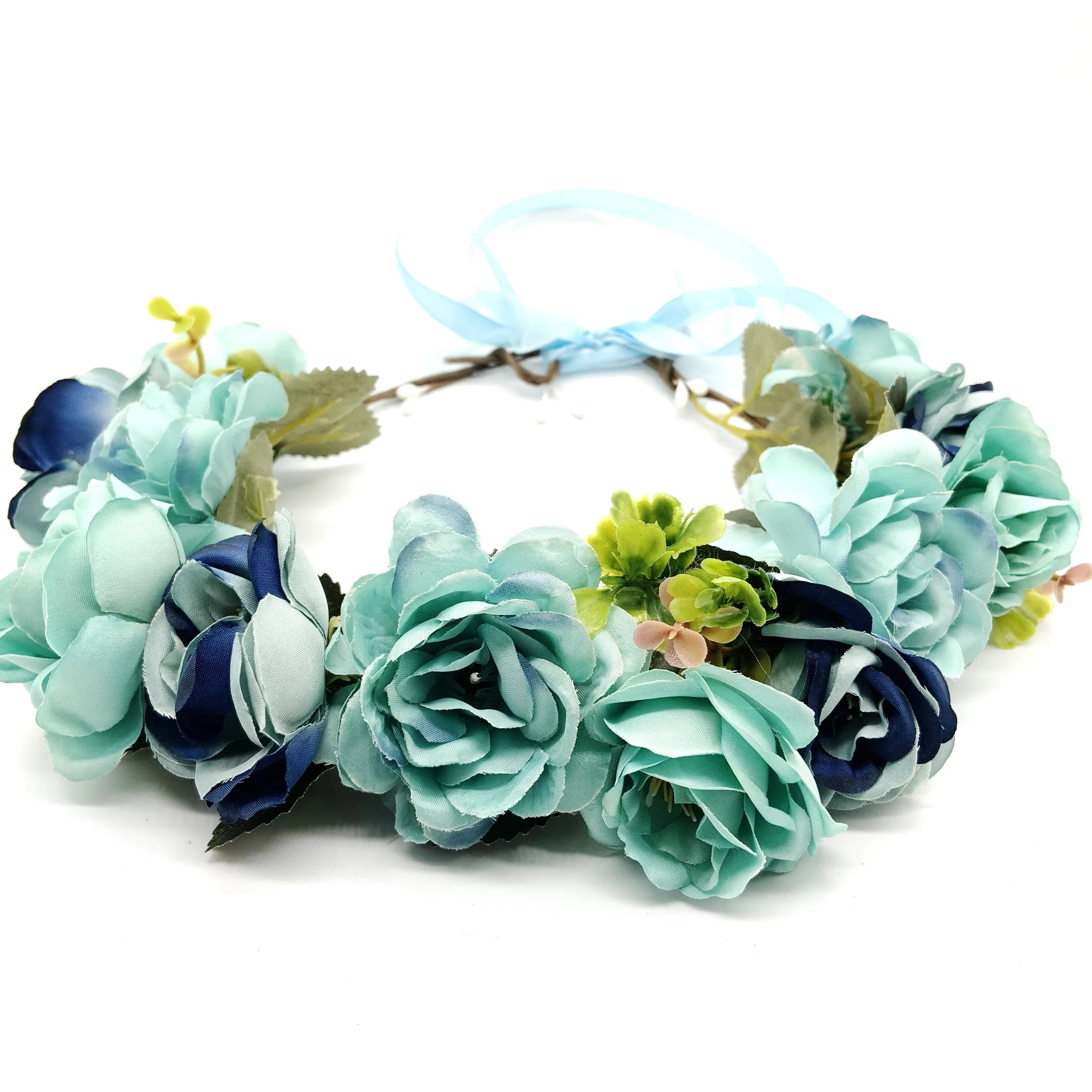 快速交货定制美丽的假日头花环女性蓝色白色婚礼花环