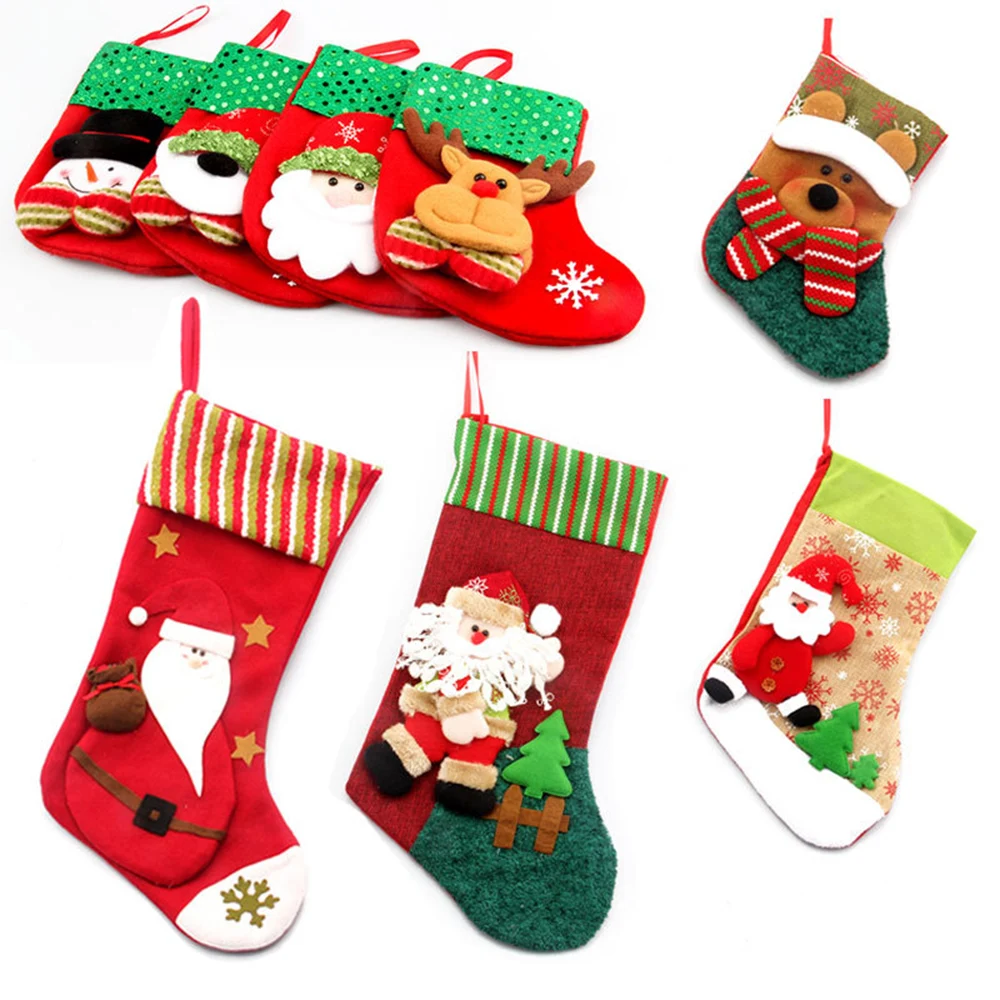 

Newbility 12*16*8cm flannelette sequins xmas Christmas socks gift bags christmas 2021, Red