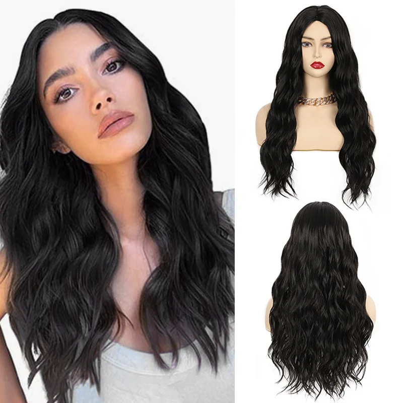 

High Temperature Silk Synthetic Wigs Women's Big Wavy Long Curly Hair Wig Fluffy Black Long Hair Wigs, Pics