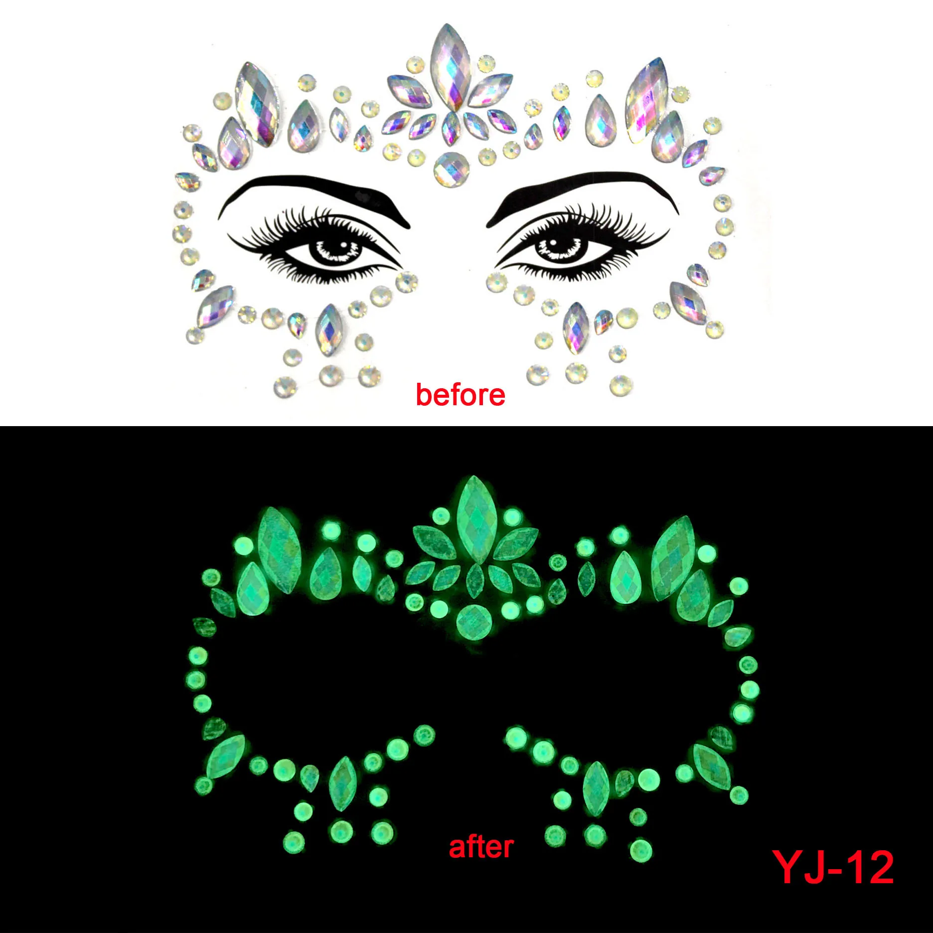 

Face Crystal Stickers Luminous Gem Make Up Adhesive Temporary Tattoo Body Art Gem Stickers Face Jewelry