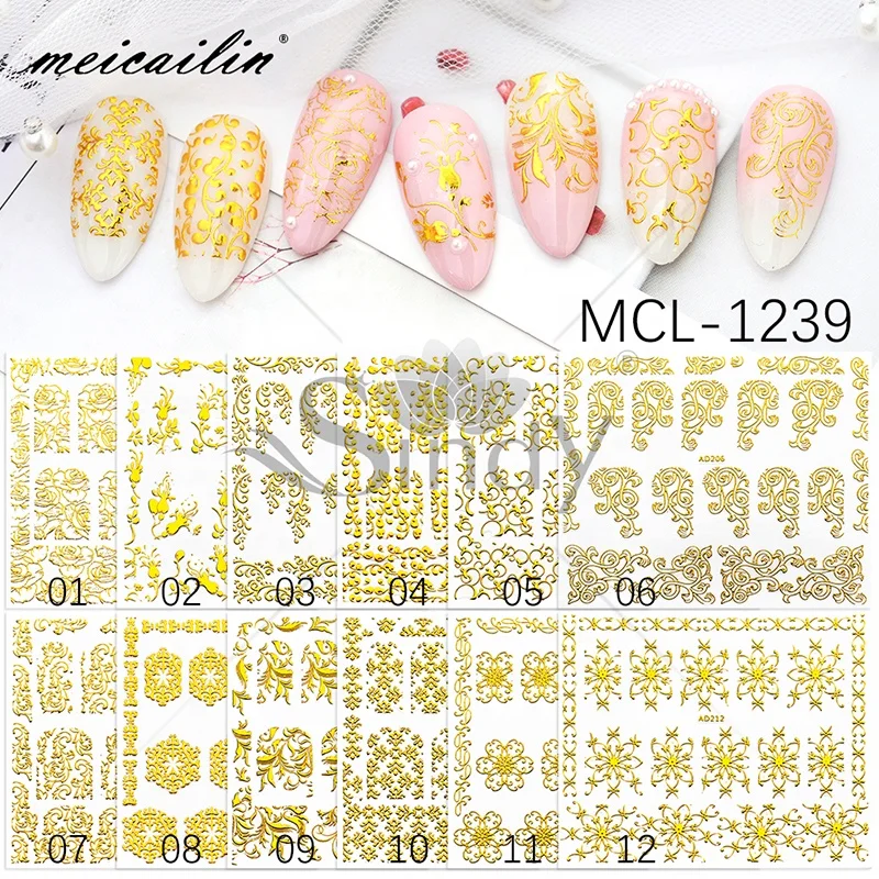 

2020 12 shapes fashionable High-grade bronzing nail decals stickers for nail art beauty