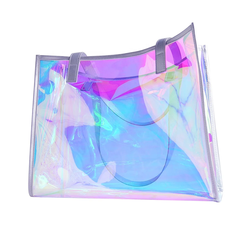 

Holographic LASER Tote bag pvc clear transparent shopping bag, As shown or customized