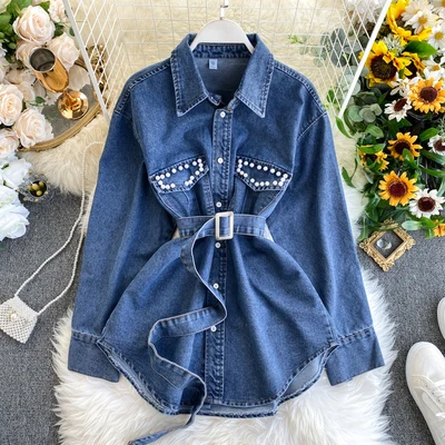 

2020 New arrivals women fashion slim denim long shirt tops