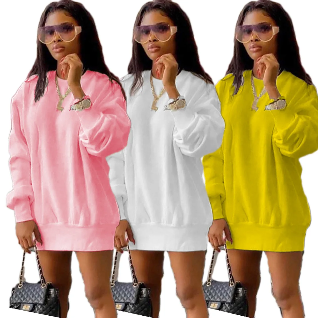 

2021 Autumn Fashion Casual Sweatshirt Fall Dress Long Sleeve T Shirt Pullovers Sweat Mini Dress