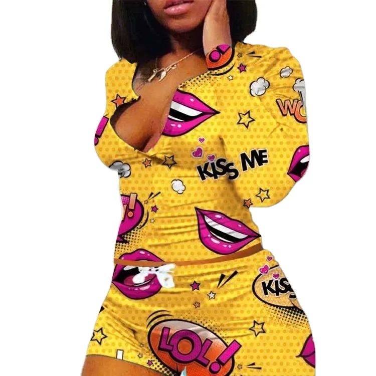 

Women clothing 2021 summer Pyjamas Long Sleeve Home Wear Two Piece Pajama Set Sexy Pajamas Onesie For Women, Picture shown