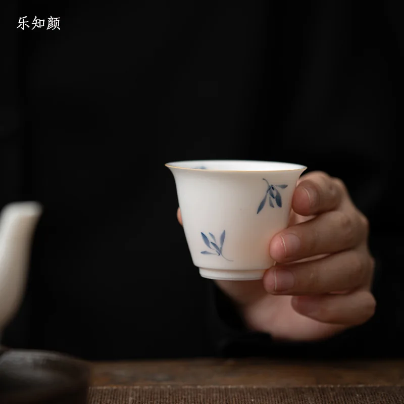 Lanxin Hand-Painted Sweet White Porcelain Single Cup Kung Fu Tea Set Household Drinking Ceramic Tea Bowl Tea Cups & Saucers