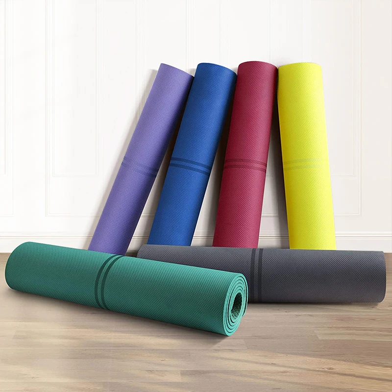 

3d PU Yoga Mat extra thick pu yoga mat with body position line single layer reversible eco yoga mat, Blue/black/other