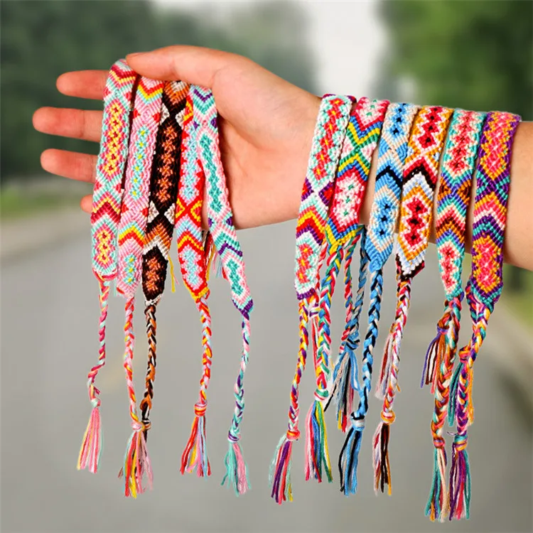 

Woven Rainbow Colorful String Handmade Bracelet Braided Rope Cotton Friendship Bracelet