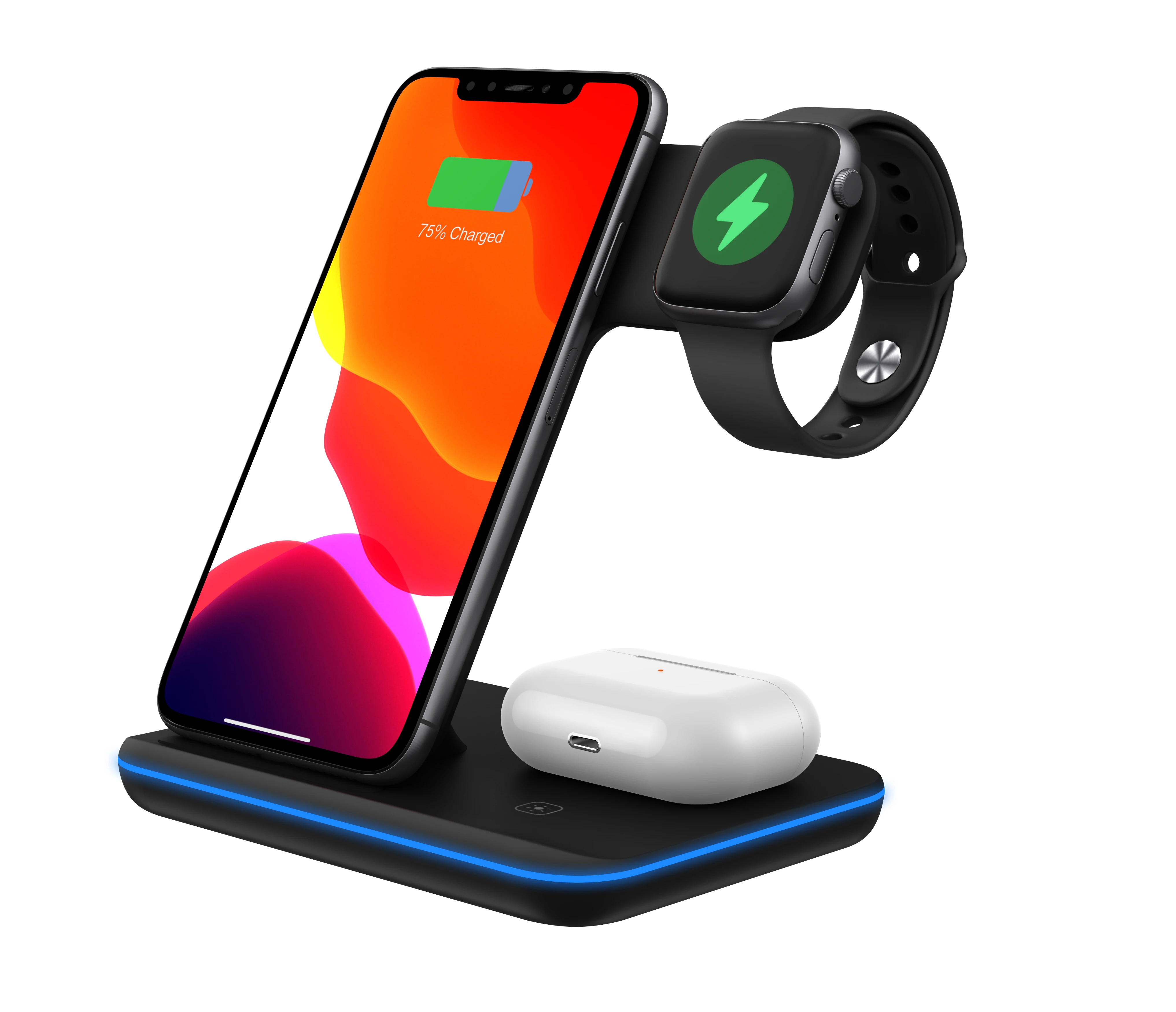 

OEM Custom 15W Fast Wireless Charging Stand 3 IN 1 Wireless Charger with LED Lamp, Black, white