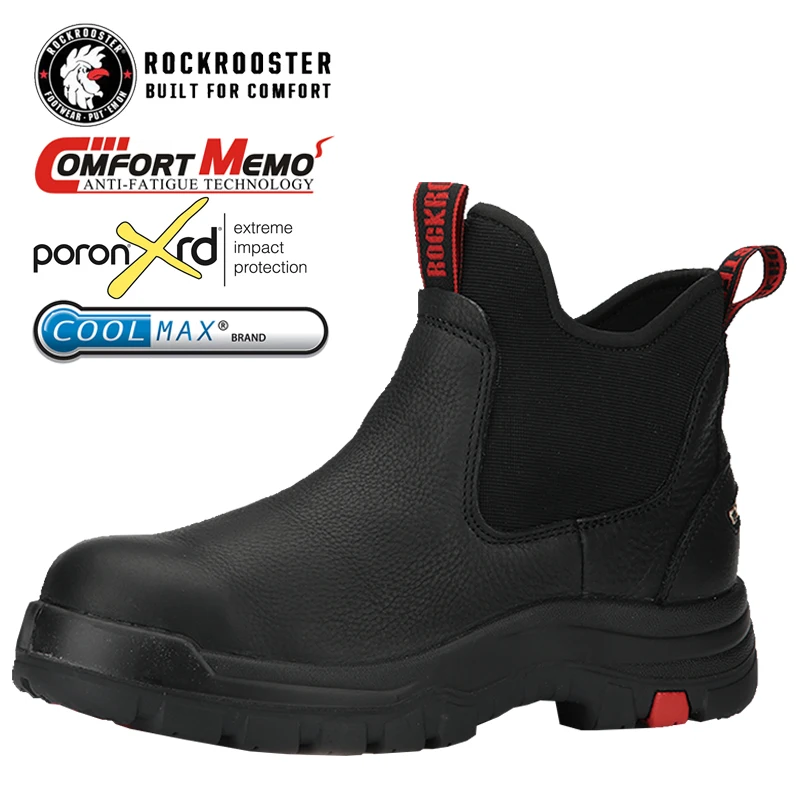 

RTS Rockrooster Martin Work Boots Heated Work Boots Cati Work Shoes Waterproof 6"X-Wide Black Steel toe Chelsea Safety Shoes