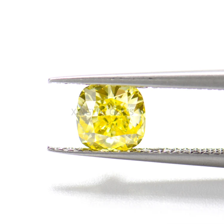 

High Temperature & High Pressure Loose Cushion shape Fancy yellow Lab grown diamond