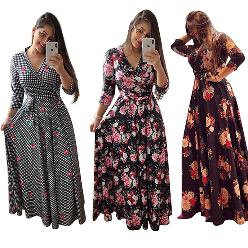 

Clothes Long Cutout Maxi Summer Long Sleeve Cheap Girl Bodycom V Cut Plus Size Floral Dress